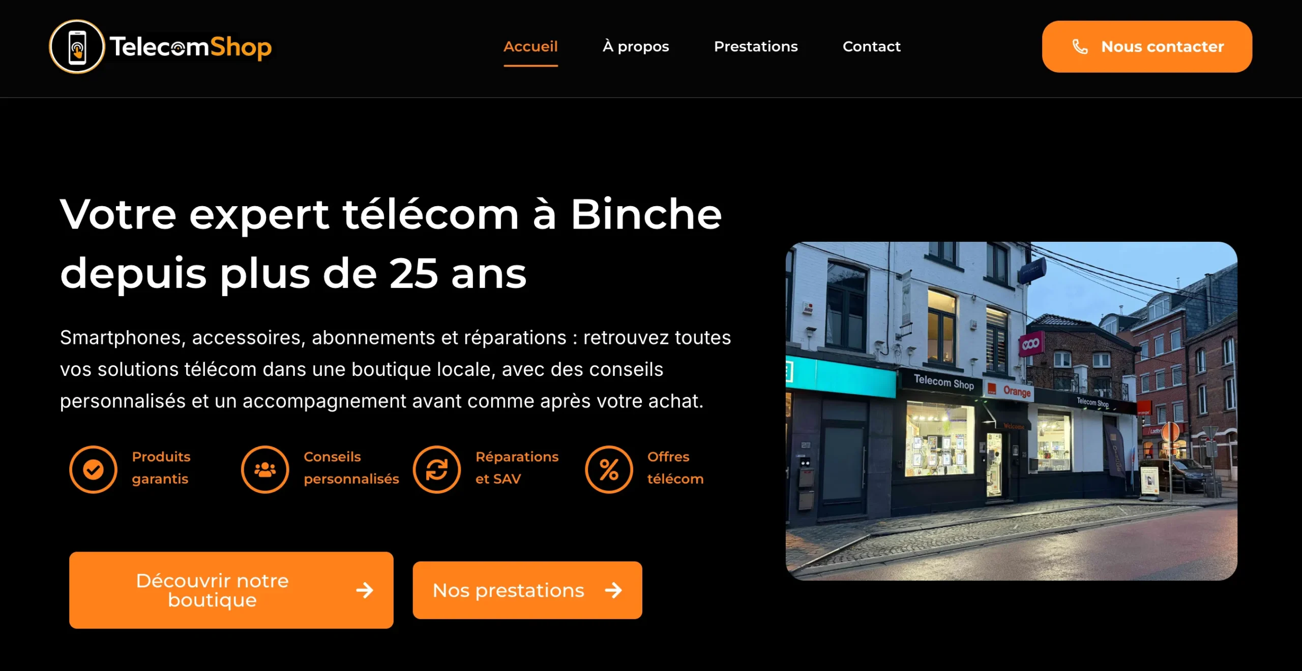 Refonte du site internet de Telecom Shop, magasin de téléphonie à Binche, réalisée par l'agence web ZEO